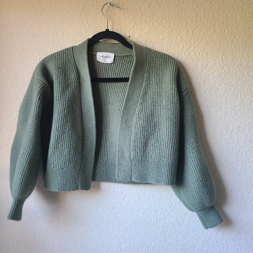 Wilfred Free Cropped Sage Green Open-Front Cardigan Women's Size XS